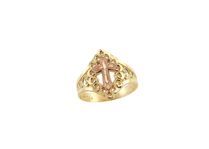 Two Tone Plated Filigree Cross Catholic Ring